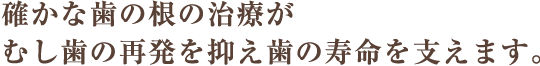 確かな歯の根の治療がむし歯の再発を抑え歯の寿命を支えます。